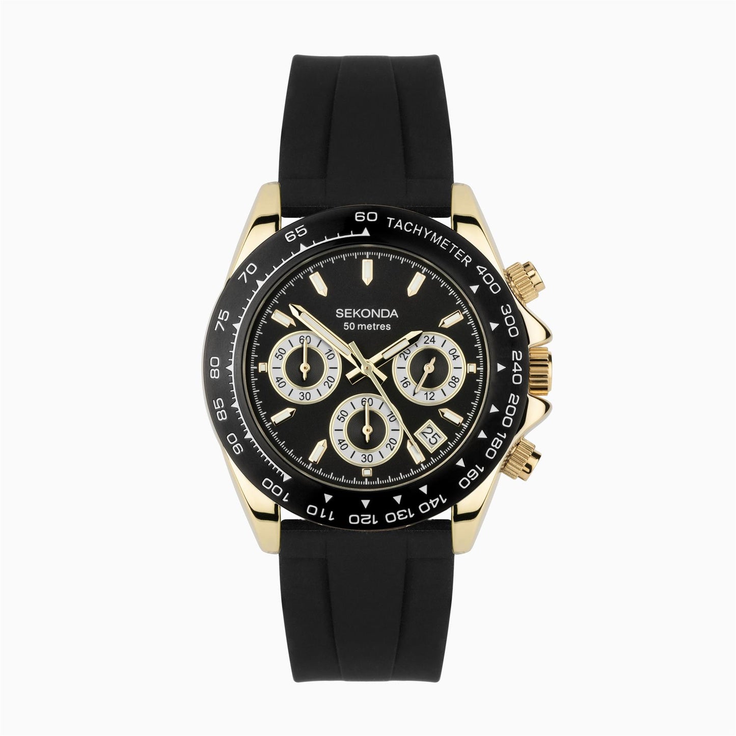 Sekonda Mens Circuit Chronograph Gold Alloy Case & Black Silicone Strap with Black Dial Watch