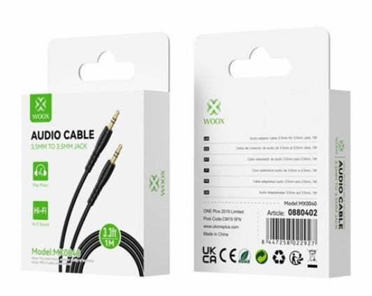 Woox MX0040 3.5mm Aux to 3.5mm Aux PVC Audio Cable, 3.3ft 1m, Black