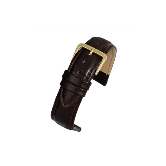 Dark Brown Padded Buffalo Grain Leather Watch Strap Available Sizes 12mm-26mm