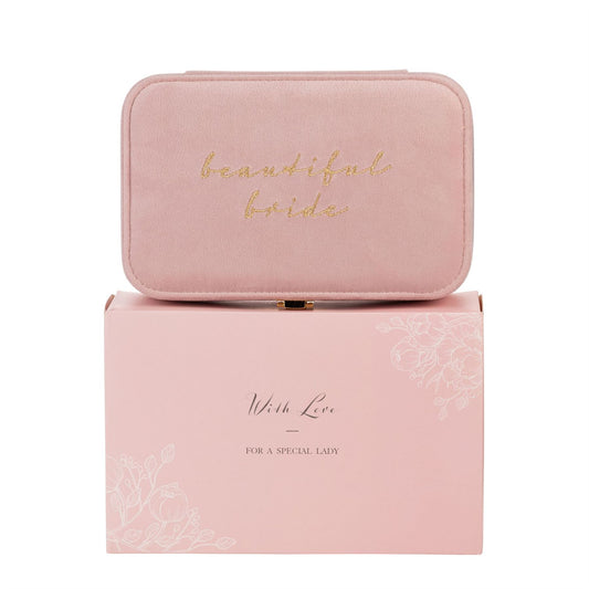 Amore Pink Velvet Jewellery Box "Beautiful Bride"