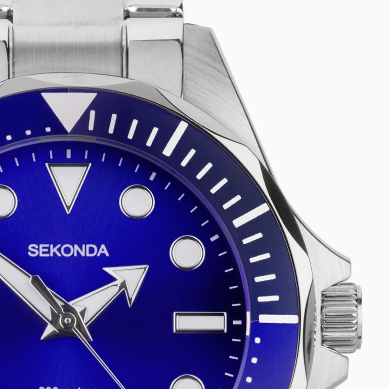 Sekonda Mens Hudson Stainless Steel Case & Bracelet with Blue Dial Watch