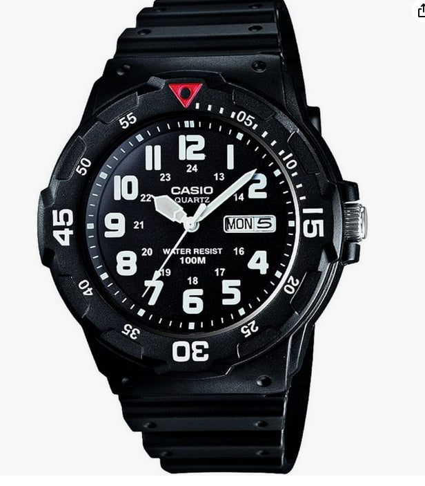 Casio Mens Day Date White Number & Black Rubber Strap Watch - MRW-200H-1BVES