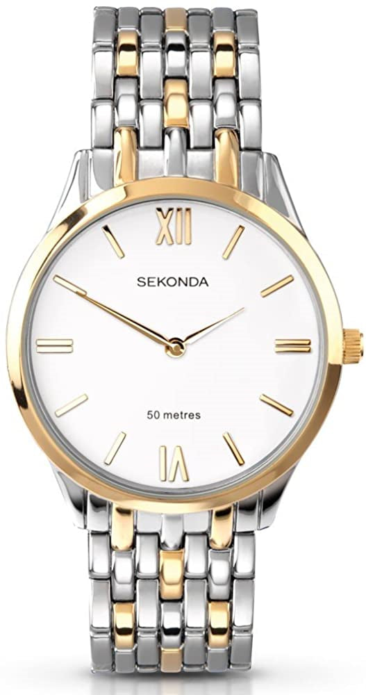 Sekonda Classic Basic Mens White Dial Two Tone Stainless Steel Bracelet Watch 3449