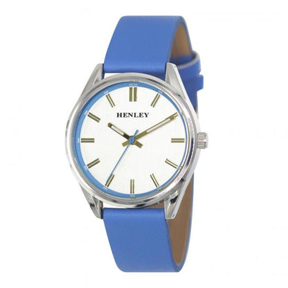 Henley Ladies Colourful Round silver tone case Faux Leather Strap Watch H06185 Available Multiple Colour