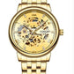 Longbo Mens Automatic Hollow mechanical Dial Analogue Gold Metal Bracelet Strap Watch