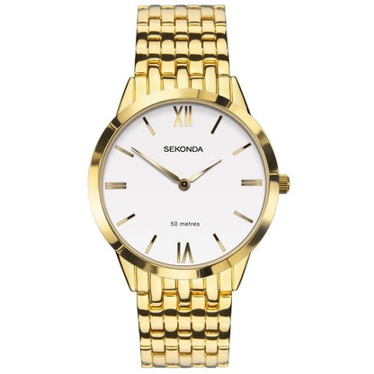 Sekonda Mens Fashion White Dial Gold Plated Bracelet Watch 1610