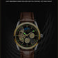 NY London Mens Automatic Hollow mechanical Dial Analogue Gold/Brown Leather Strap Watch