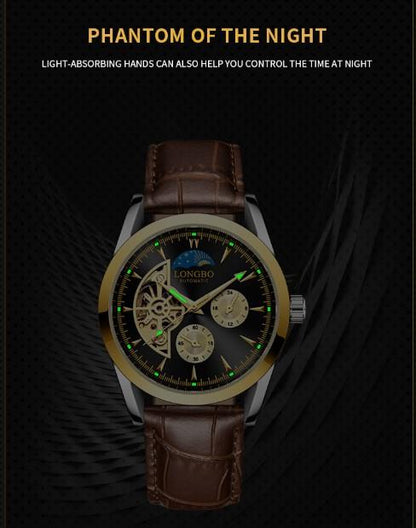 NY London Mens Automatic Hollow mechanical Dial Analogue Gold/Brown Leather Strap Watch