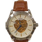 NY London Mens Automatic Dial Analogue Silver/Brown Leather Strap Watch