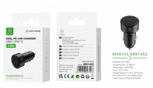 Woox MX0145 Dual PD 20W Car Charger without cable, Black