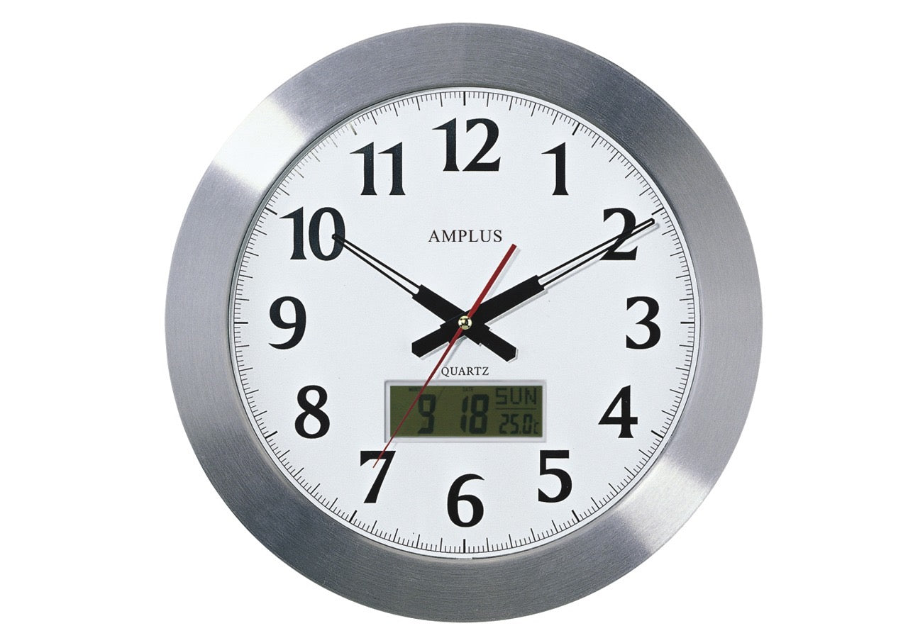 Amplus 35cm Dual display Wall clock Silver