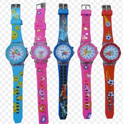 Childrens Boys Girls Light Up With Music Quartz Multi Design PU Strap Assorted Watch