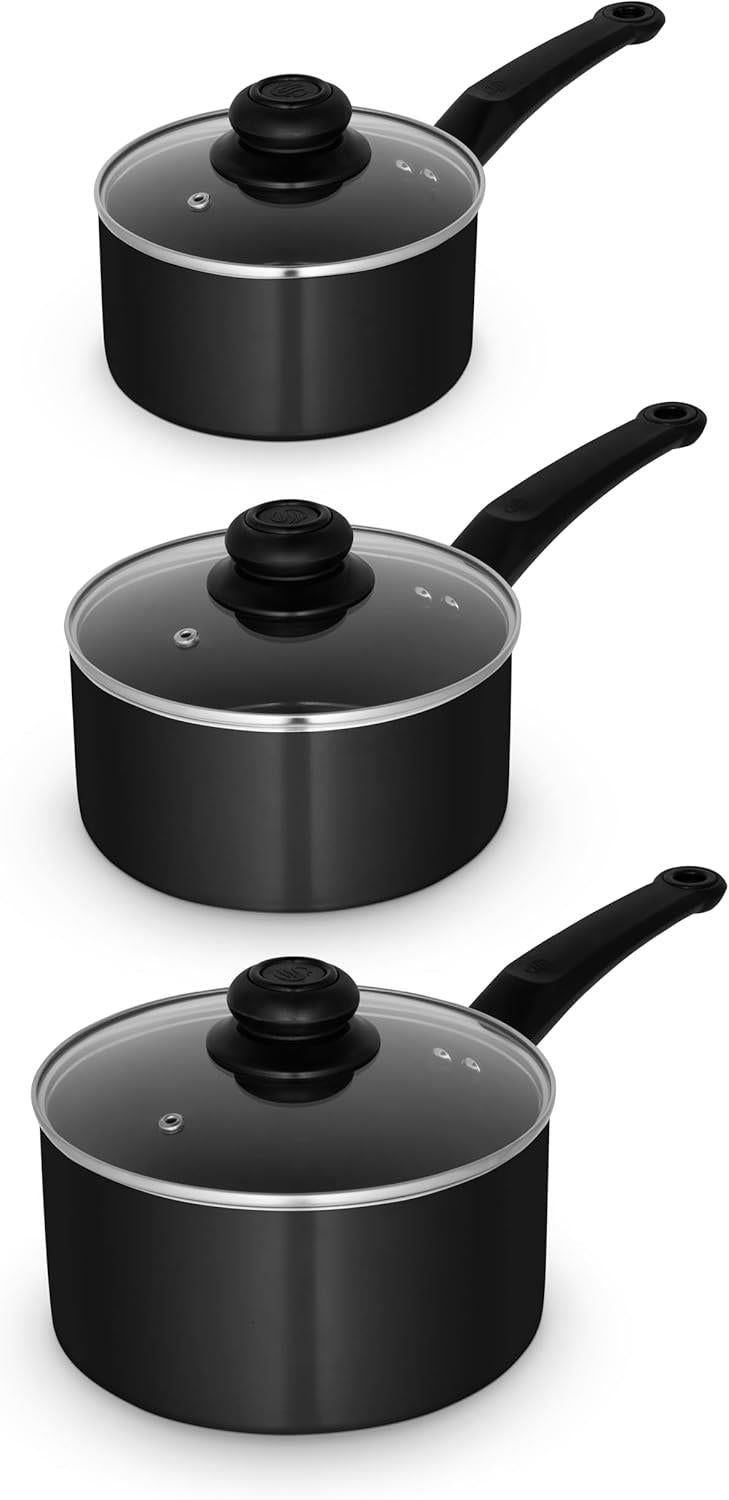 Swan Townhouse 3 Piece Sauce Pan Set Black