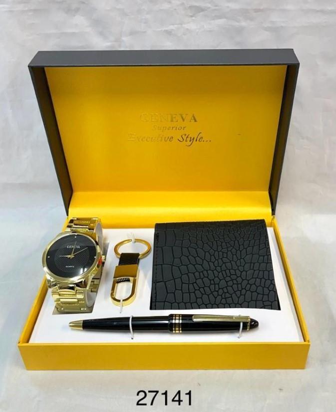Geneva Mens Pen, Wallet & Barcelet Watch Gift Sets 27141