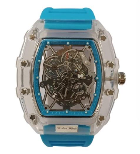 Fashion Mens Quartz Movement Skeleton Clear Dial Rubber Strap Watch Available Multiple Colour (NY London)