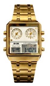 S135 Mens Chronograph Fashion Ana Digital Square Big Dated Dial Stainless Steel Bracelet Watch NY London Available Multiple Colour