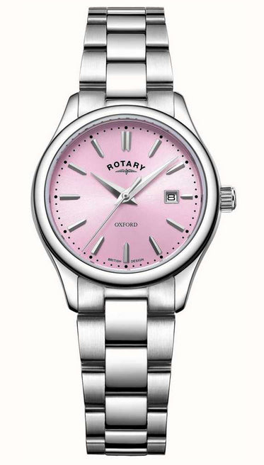 Rotary Ladies Oxford Pink Dial Stainless Steel Bracelet