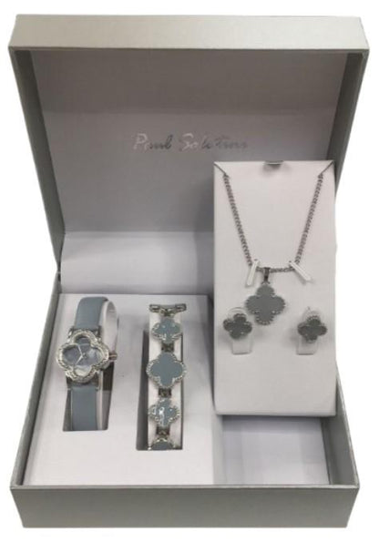 Paul Salatini Ladies Fashion Bling Dial Leather Strap Watch Bracelet, Necklace & Earrings Gift Sets 2530 Available Multiple Colour