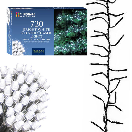 720 LED Bright White Chaser Cluster Christmas Lights - 10.4metres