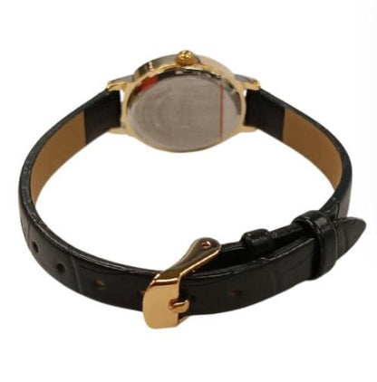 Limit Ladies Basic 27mm oval Golden Dial Black Number with Black Faux Leather Strap Watch  60144