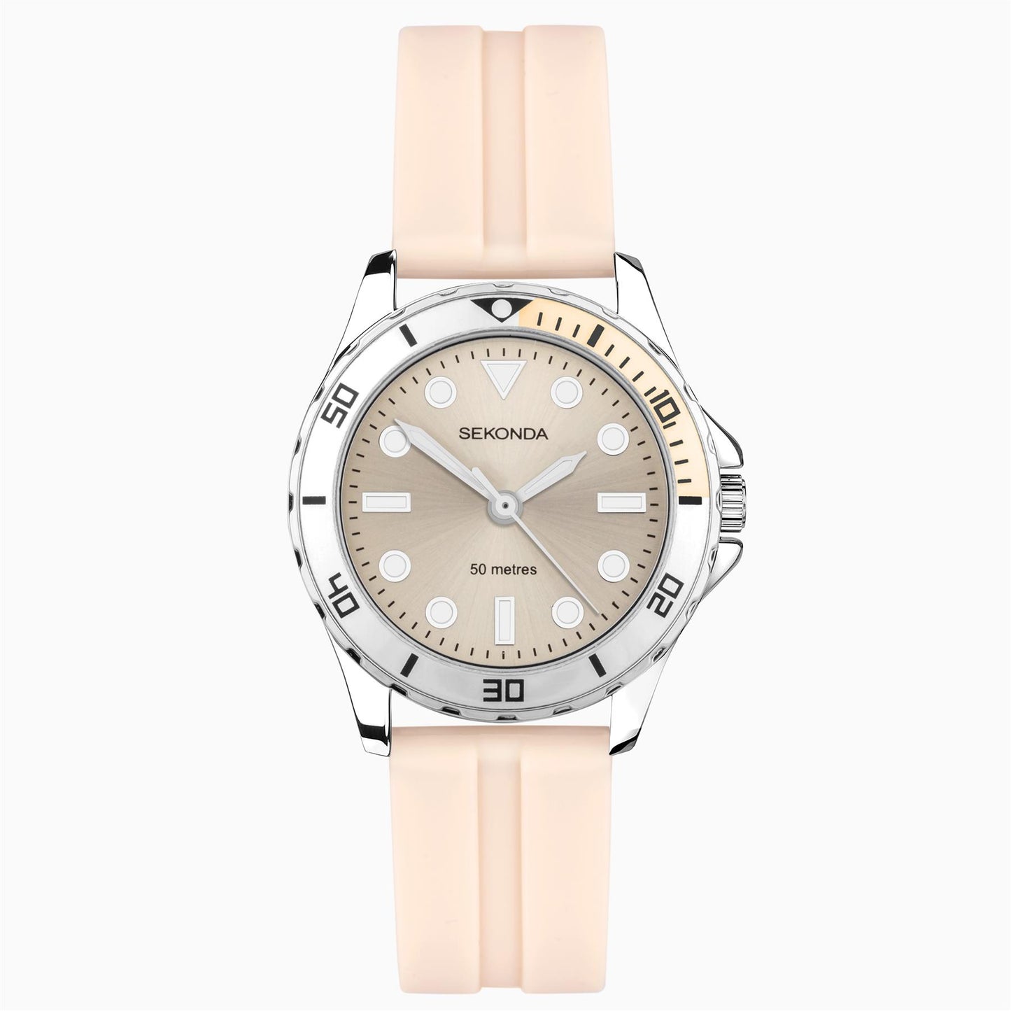 Sekonda Ladies  Balearic Silver Alloy Case & Peach Rubber Strap with Peach Dial Watch 40568