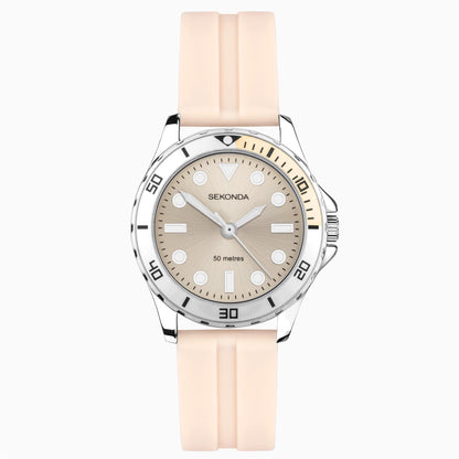 Sekonda Ladies  Balearic Silver Alloy Case & Peach Rubber Strap with Peach Dial Watch 40568