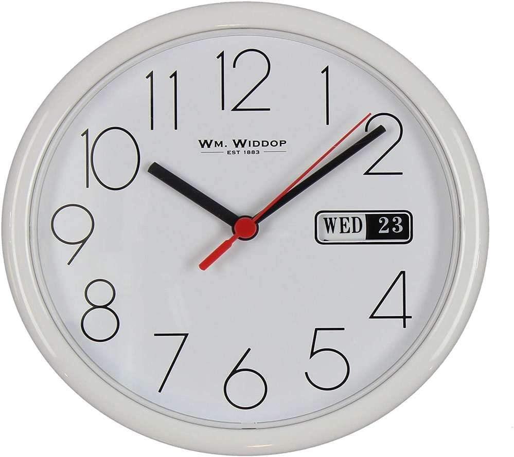 Wm.Widdop Day/Date Wall Clk-Black Case Dial 8.5"Rnd Available Multiple colour