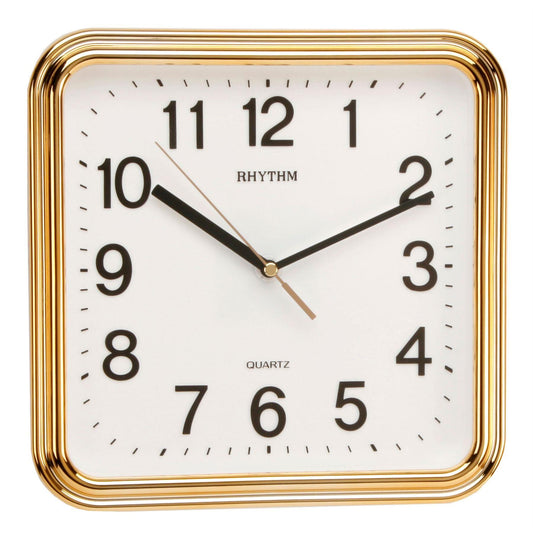 Rhythm Square Basic Wall Clock with Silent Movement in Gold Colour 3D Numerals