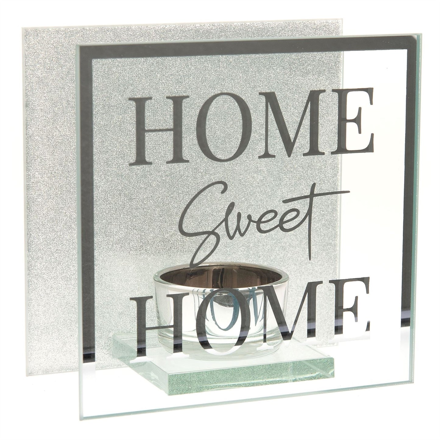 Hestia Silver Glass Tea Light Holder - Home Sweet Home