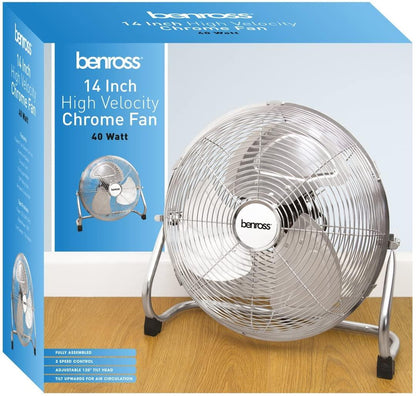 Benross Chrome 14 Inch High Velocity 3-Speed Floor Fan- 42630