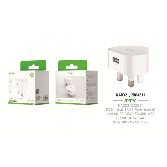 MTK 1 USB Wall Charger Output 2.4A Max