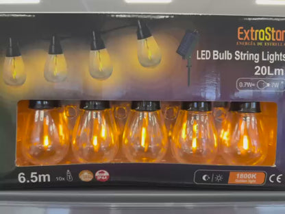 ExtraStar LED Solar Bulb String Lights, 6.5m, 10 bulbs, 1800K