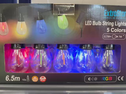 ExtraStar LED Solar Bulb String Lights, 6.5m, 10 bulbs, RGB