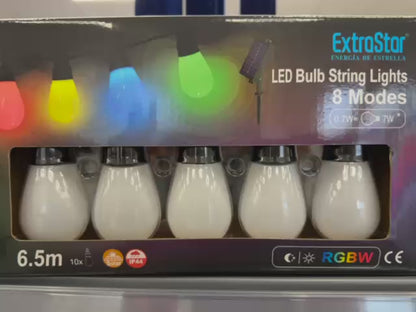 ExtraStar LED Solar Bulb String Lights, 6.5m, 10 bulbs, 8 modes RGBW