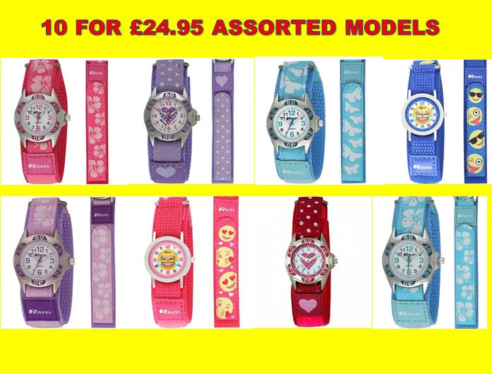 Ravel Children Girl Boy 10 FOR £24.95 ASSORTED MODELS Nylon Velcro Strap Watch R1507  - CLEARANCE NEEDS RE-BATTERY