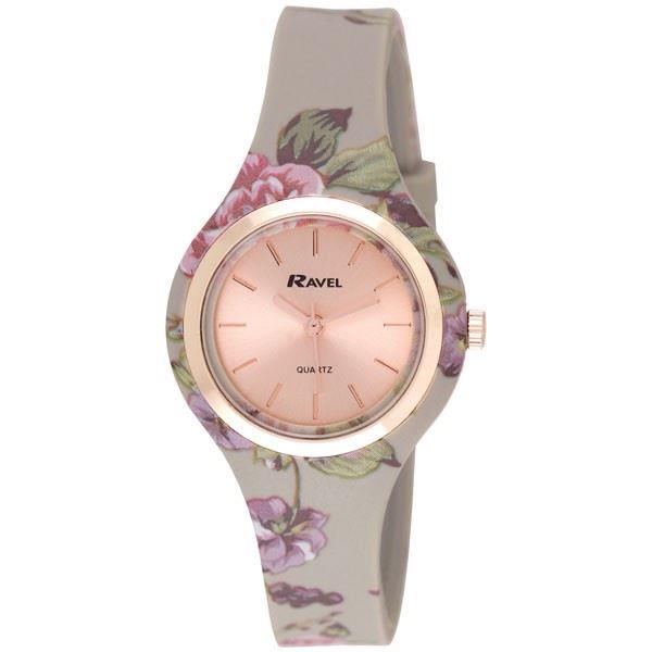 Ravel Ladies Rose Gold Floral Summer Days Silicon Watch Mauve R1801.23f