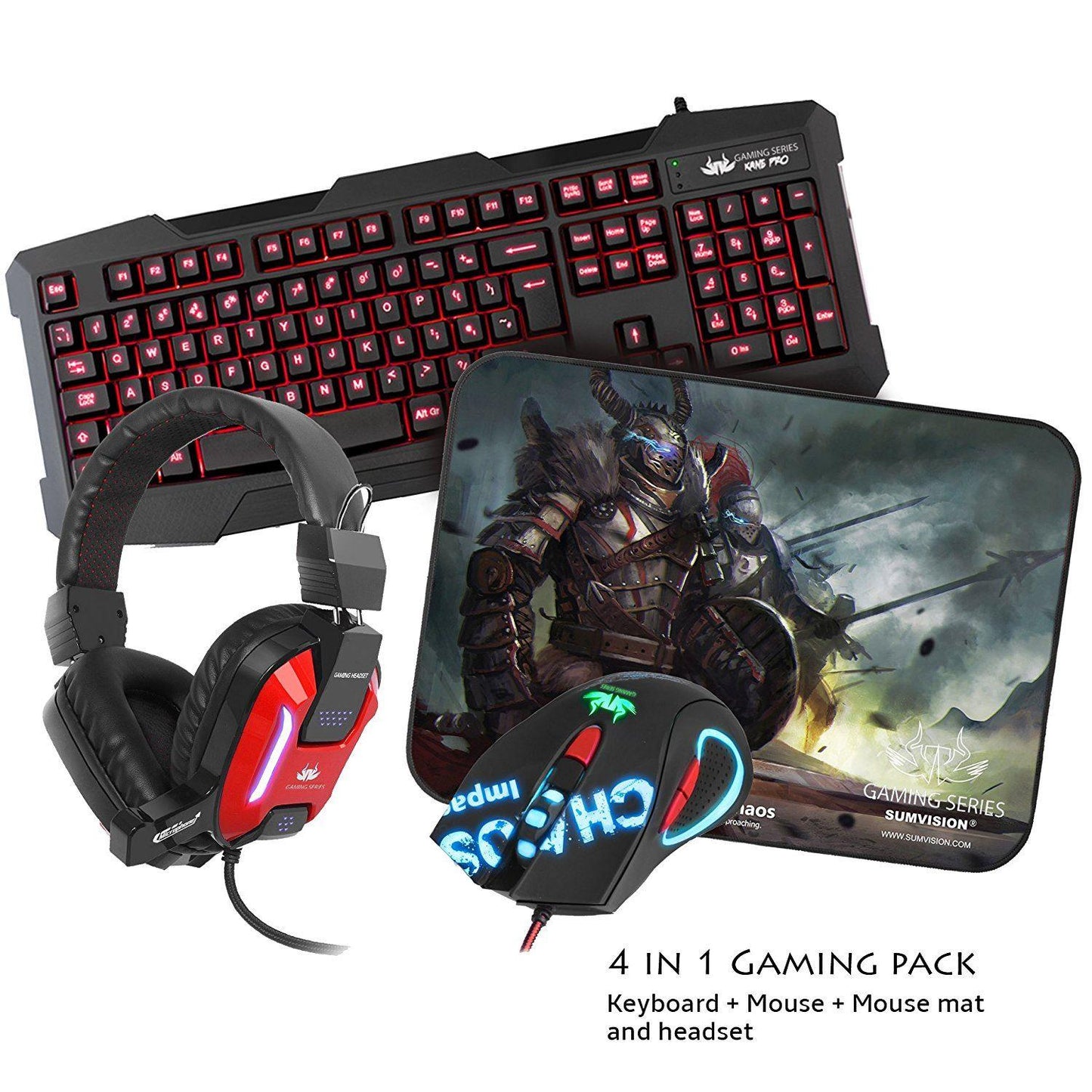 Sumvision LED Gaming Keyboard LED Gaming Mouse Gaming Headset Headphone Gaming Mouse Mat Pad Kane Pro Edition 4