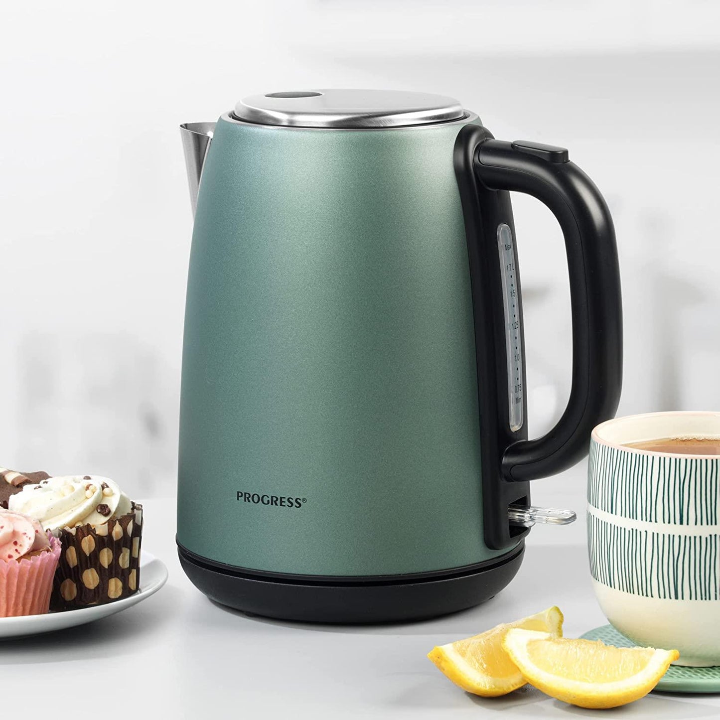 Progress Shimmer Kettle 1.7 Litres, 3000 W | Rapid Boil | Strix Controlled |Boil-Dry Sensor | Auto Shut-Off | Swivel Base - Green