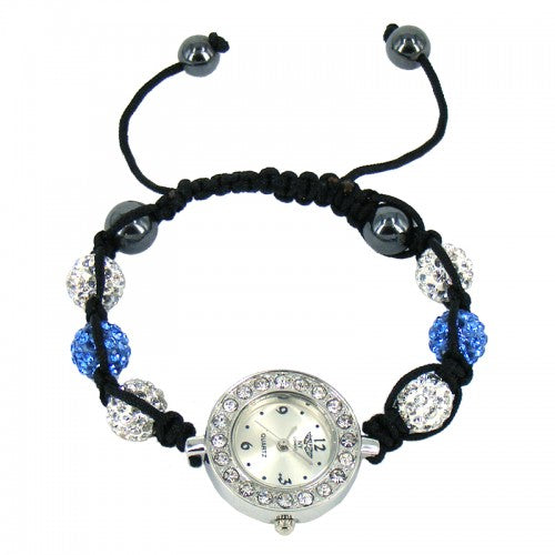 Beautiful Shamballa Type Bracelet Crystal Bling Watch  In Sky Blue-White