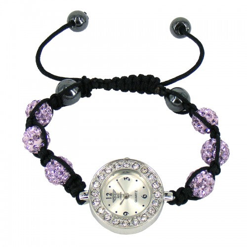 Beautiful Shamballa Type Bracelet Crystal Bling Watch In Lilac