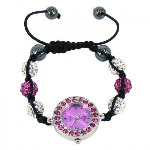 Beautiful Shamballa Bracelet Crystal Bling Watch In Purple-White