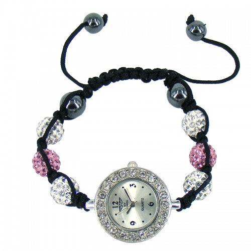 Beautiful Shamballa Bracelet Crystal Bling Watch In Light Pink-White