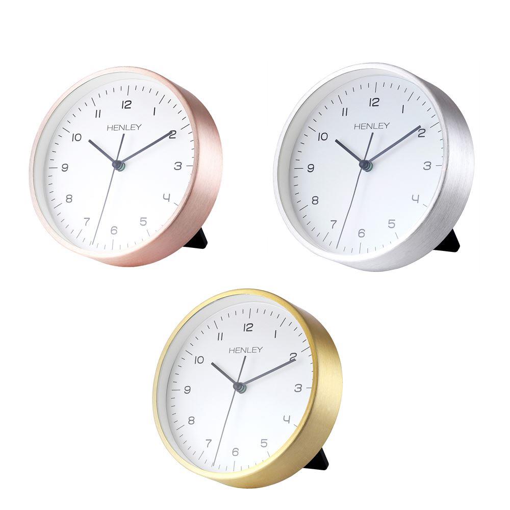 Henley Table Desk Silent Sweep movement brushed metal Clock HCM001