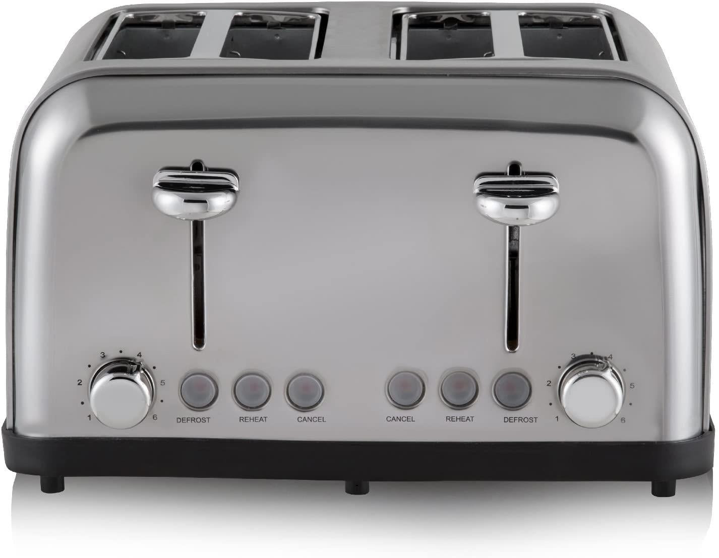 Tower Stainless Steel Toaster, 4 Slices - Silver T20003