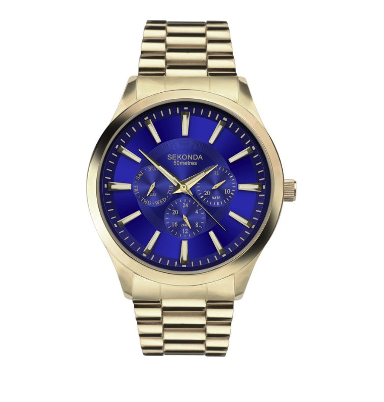 Sekonda Mens Gold Case & Stainless Steel Bracelet with Blue Dial 1615