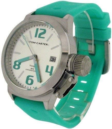 Tom Carter Unisex White Dial, Date Stainless Steel Green Silicone Strap Watch (Needs Battery)
