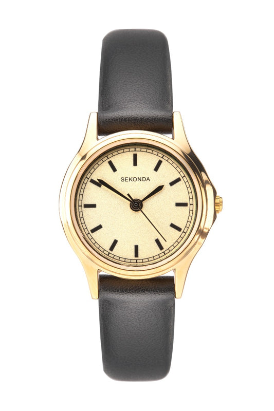 Sekonda Ladies Fashion Gold Dial Leather Strap Watch 2691