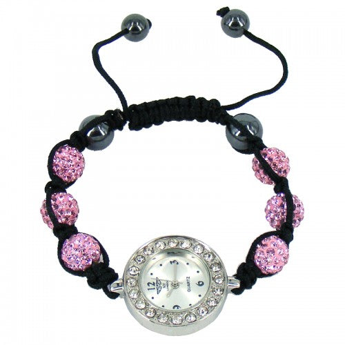 Beautiful Shamballa Bracelet Crystal Bling Watch In Light Pink