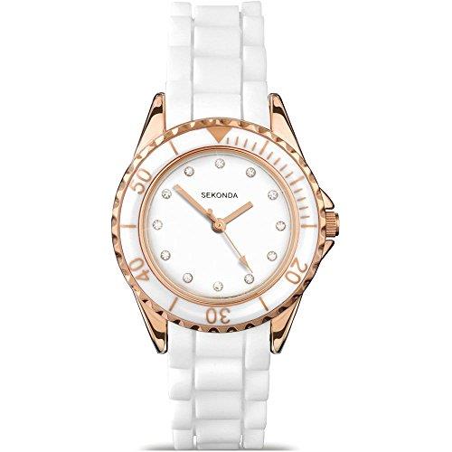Sekonda Ladies Fashion White & Rose Gold Rubber Strap Watch 4742