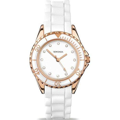 Sekonda Ladies Fashion White & Rose Gold Rubber Strap Watch 4742